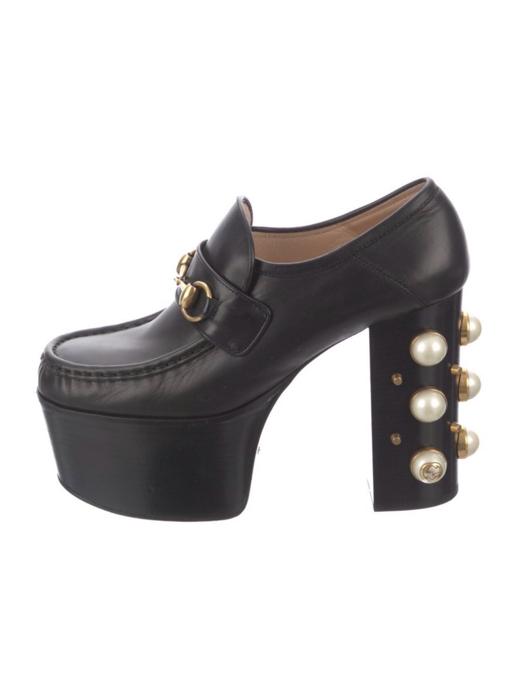 Gucci Black Platform Pearl-Embellished Women's Loafers